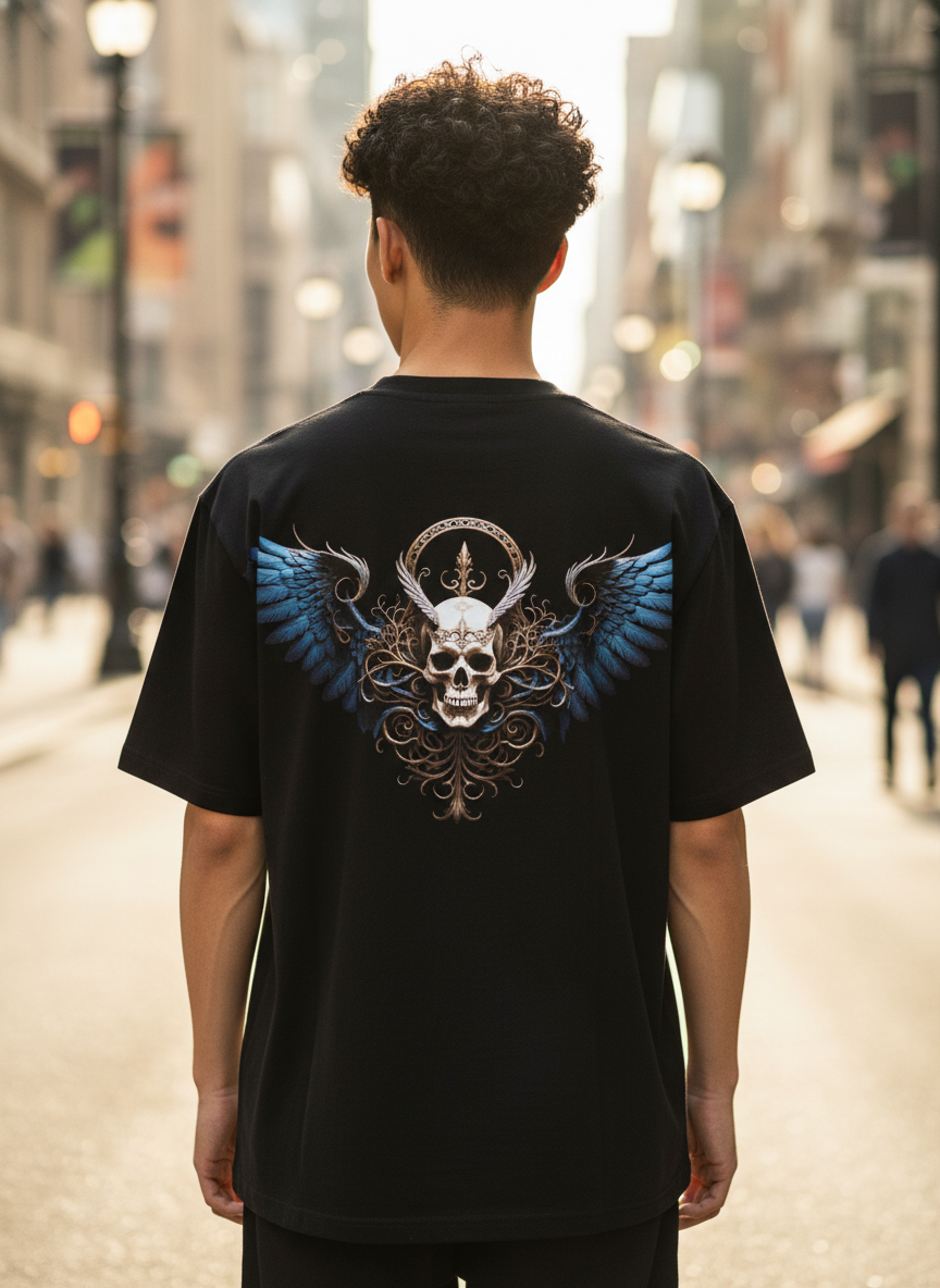 "Guardian of the Dark" Winged Skull  Oversized Tee