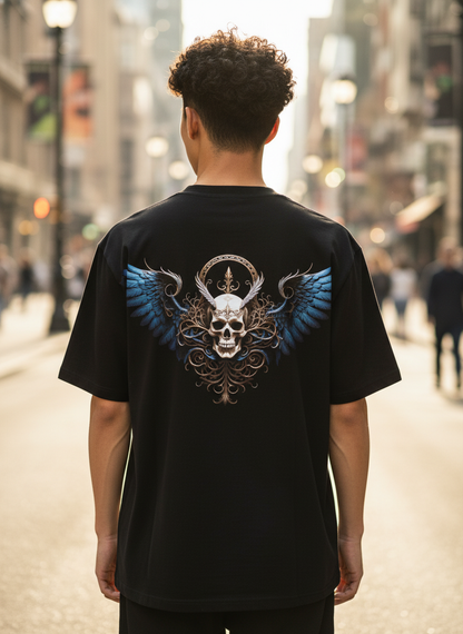 "Guardian of the Dark" Winged Skull  Oversized Tee