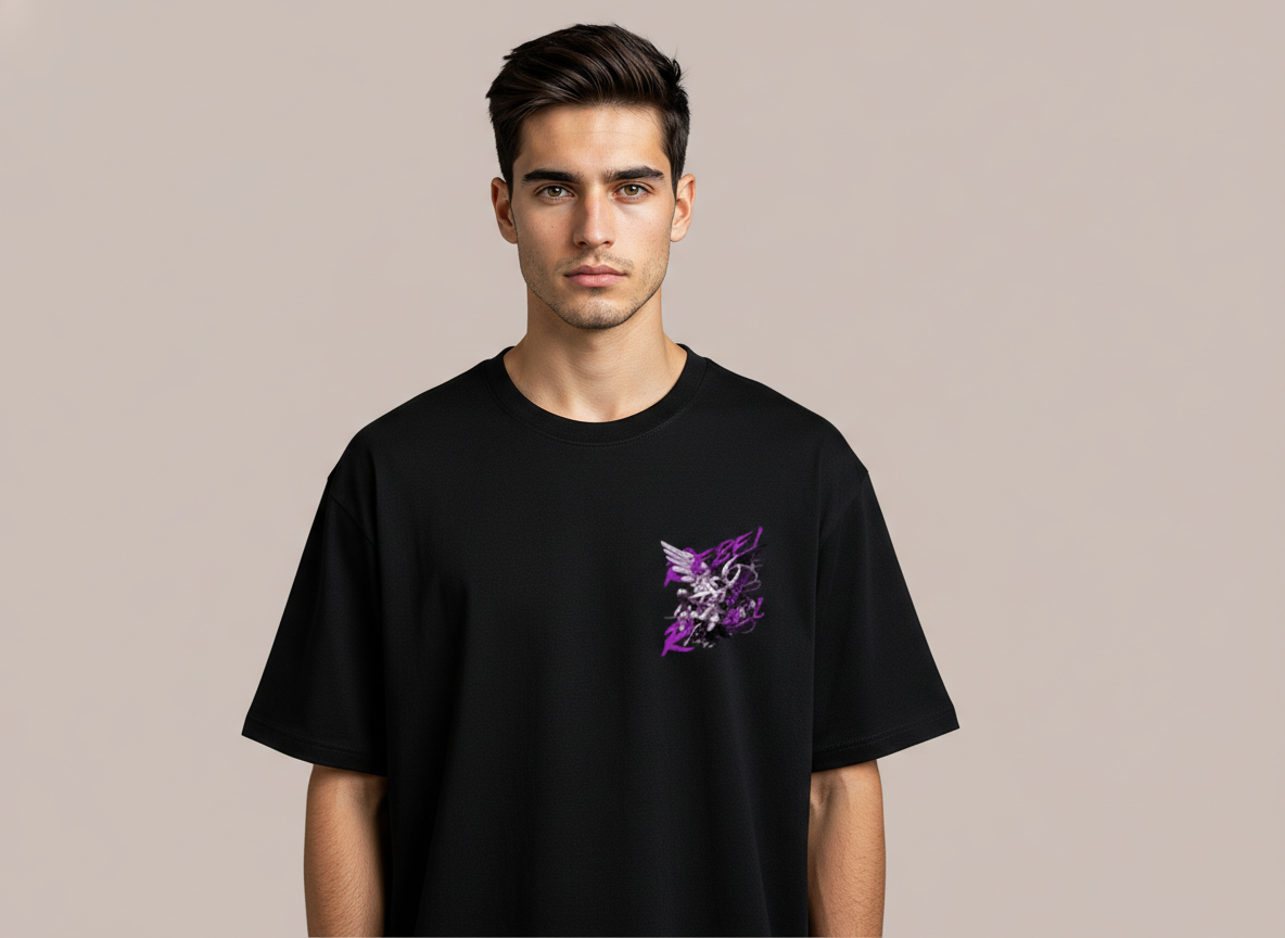 Angel Rebel Oversized T-Shirt – Bold Purple Street Graphic