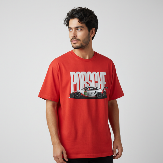 Sports Car Graphic Oversized Men's T-Shirt Red