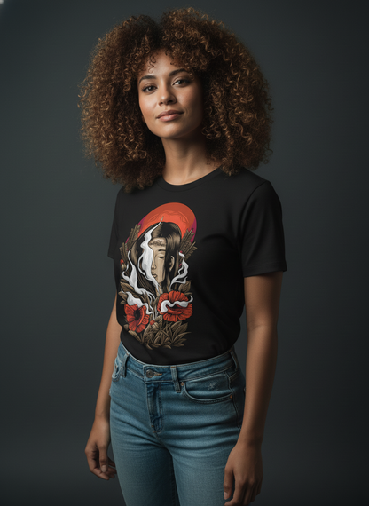 Red Sun and Poppy Flowers Regular fit Tee