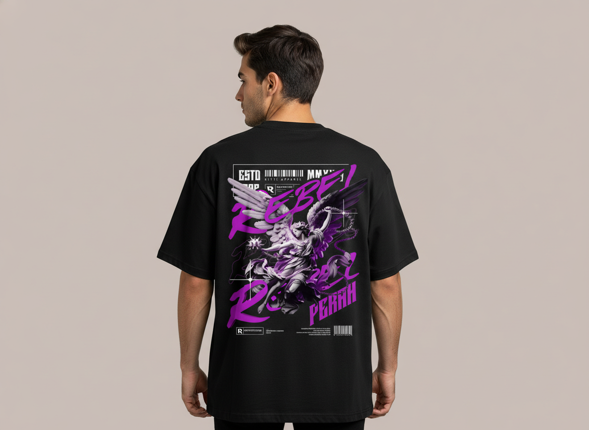 Angel Rebel Oversized T-Shirt – Bold Purple Street Graphic