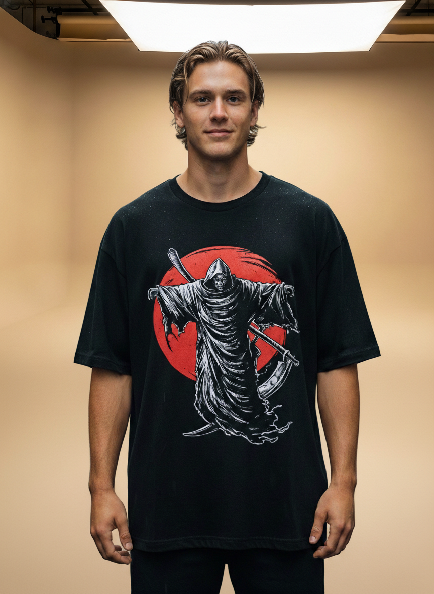 Dark Reaper Oversized Tee – Scythe & Shadow Graphic