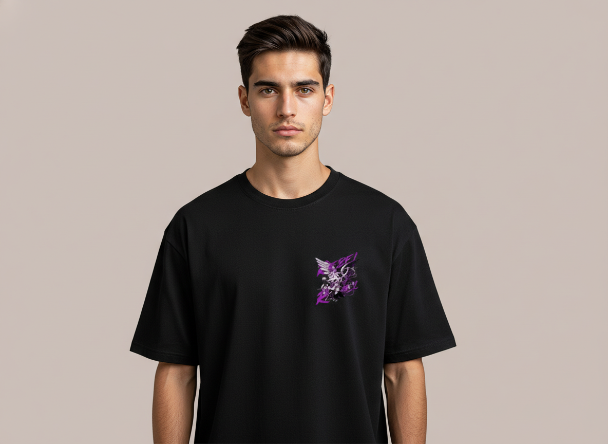 Angel Rebel Oversized T-Shirt – Bold Purple Street Graphic
