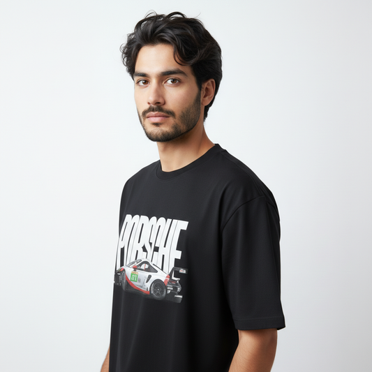 Sports Car Graphic Oversized Men's T-Shirt Black