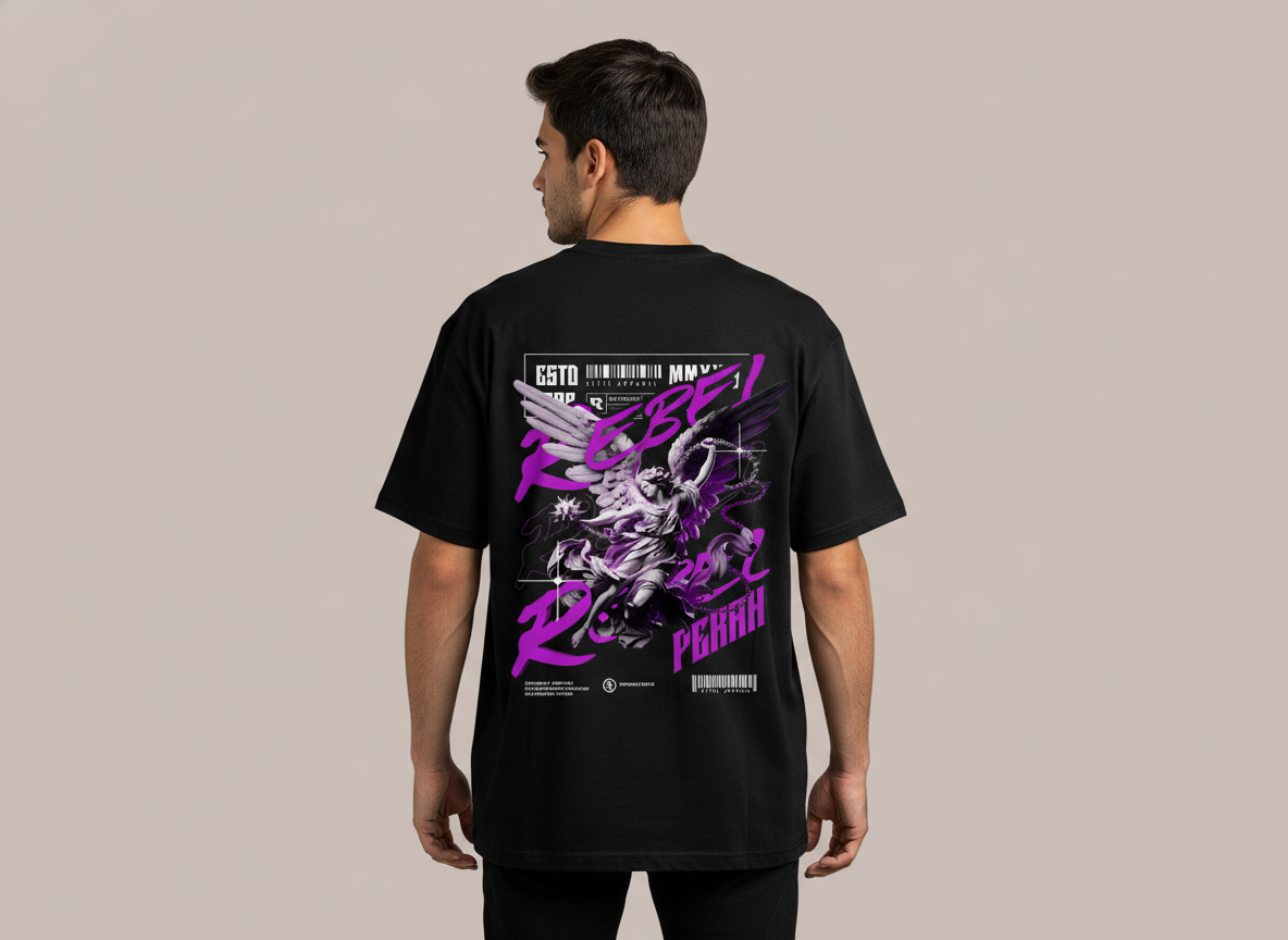 Angel Rebel Oversized T-Shirt – Bold Purple Street Graphic