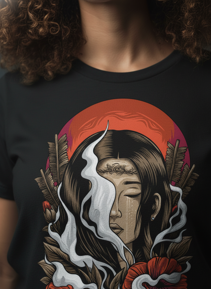 Red Sun and Poppy Flowers Regular fit Tee