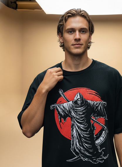 Dark Reaper Oversized Tee – Scythe & Shadow Graphic