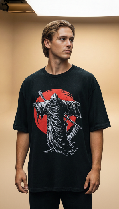 Dark Reaper Oversized Tee – Scythe & Shadow Graphic