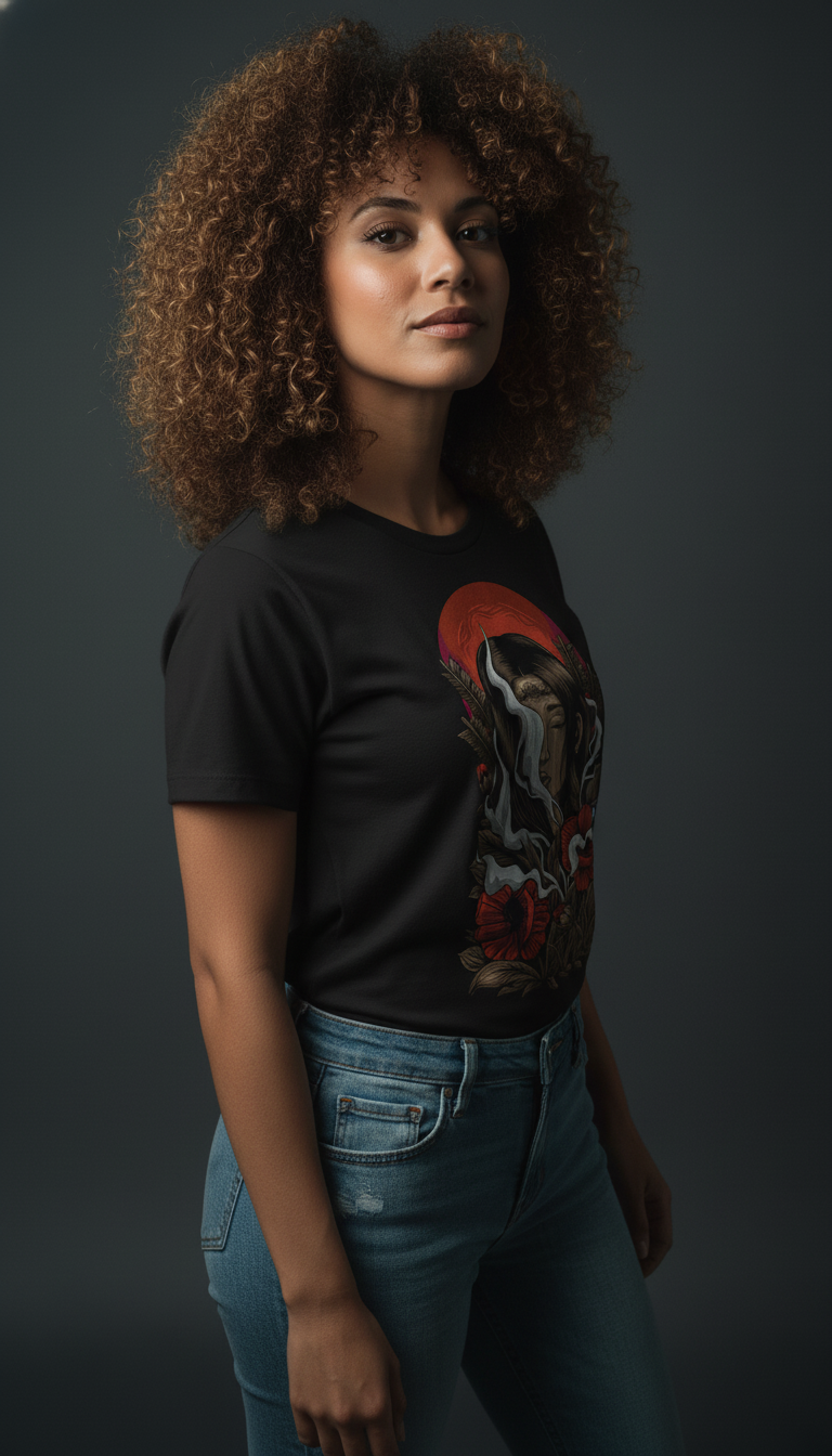 Red Sun and Poppy Flowers Regular fit Tee